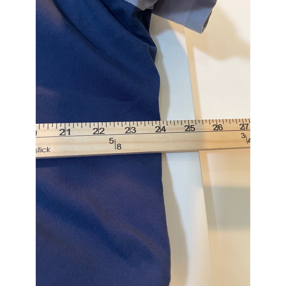 Butter-Soft Stretch Scrub Top Womens 2X Navy Blue Grey Colorblock V-Neck Pockets - Picture 11 of 11